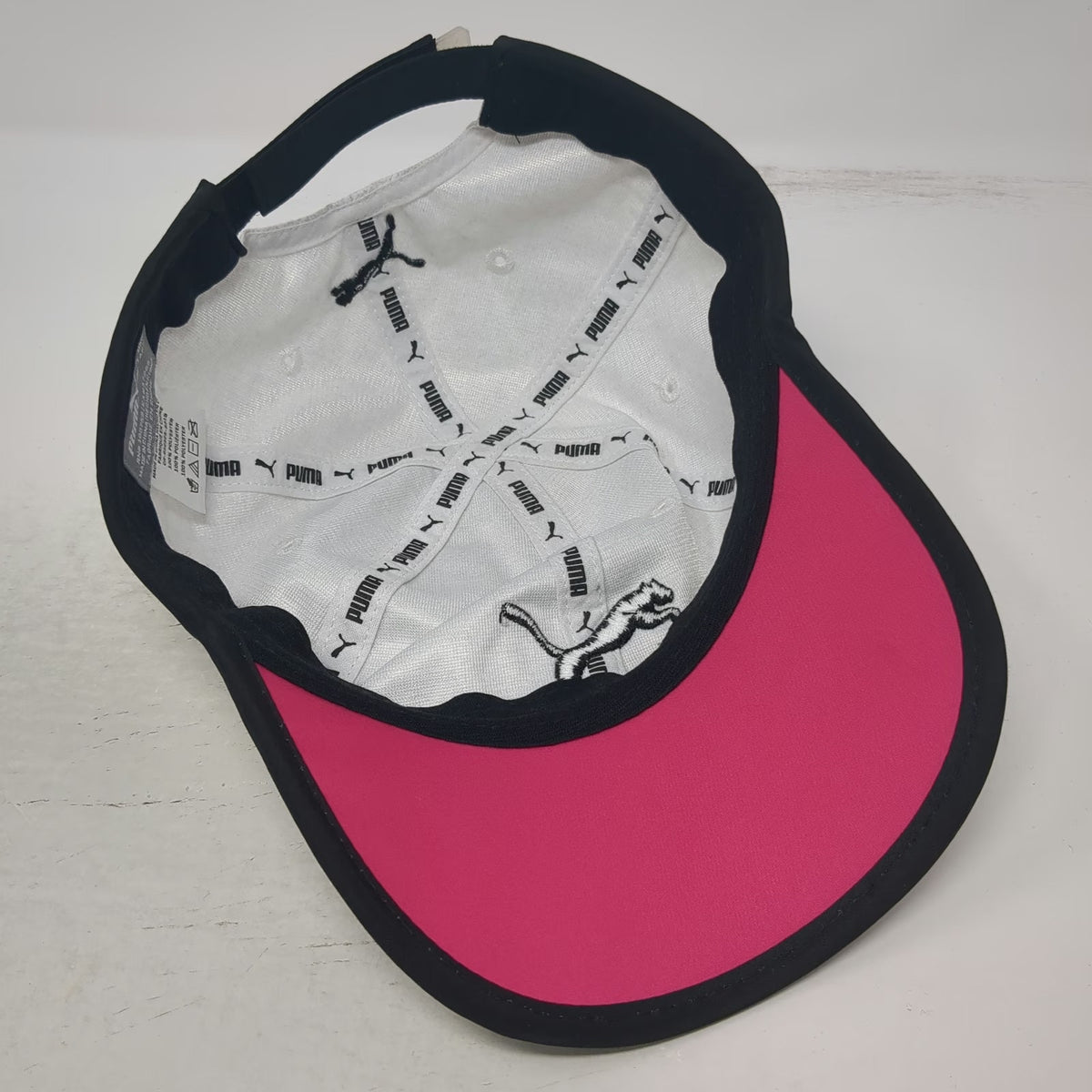 Puma Baseball Cap Gray Black Pink One Size Cat Logo Strapback Curved Brim Hat