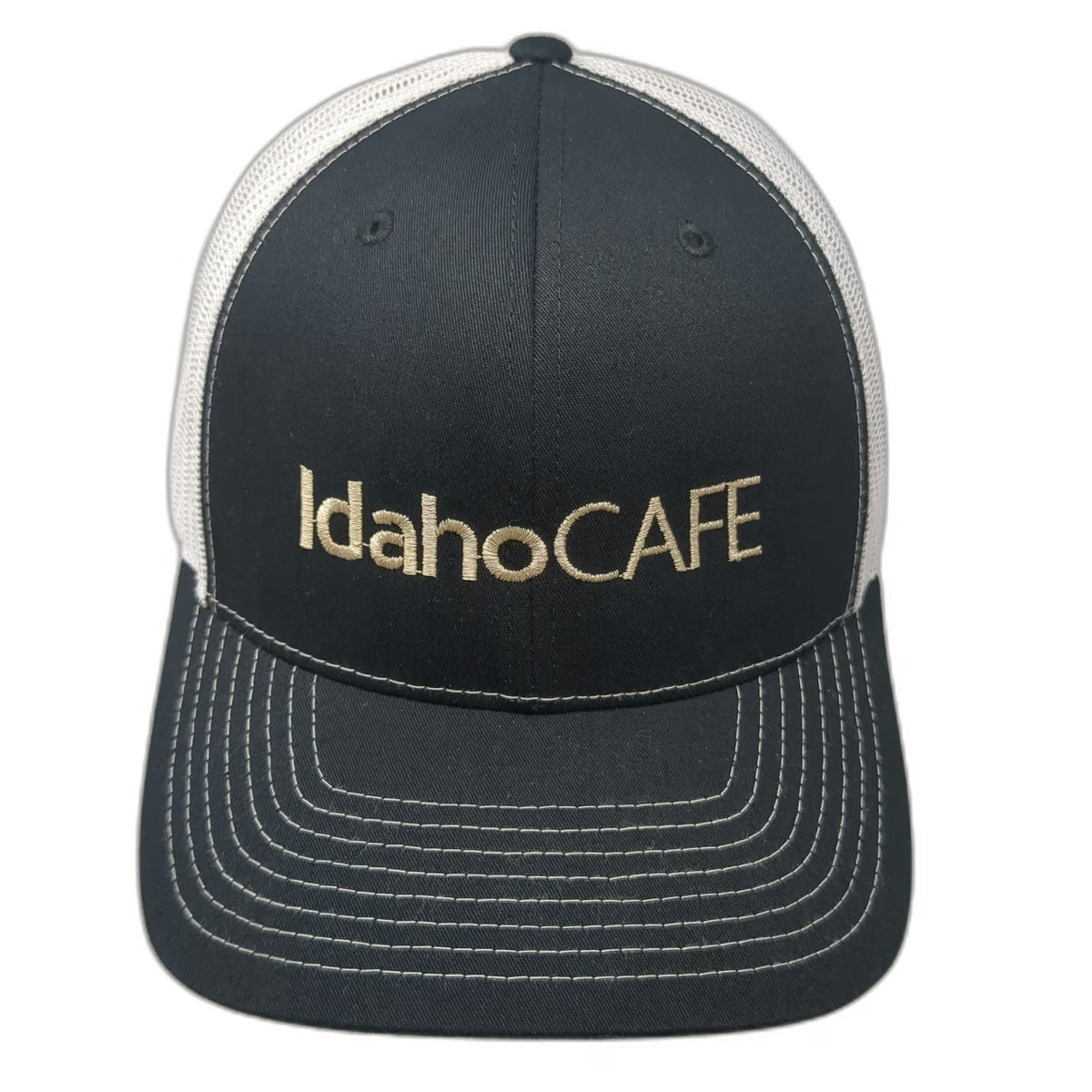 Richardson Trucker Hat Black White One Size IdahoCAFE Logo Mesh Back Snapback