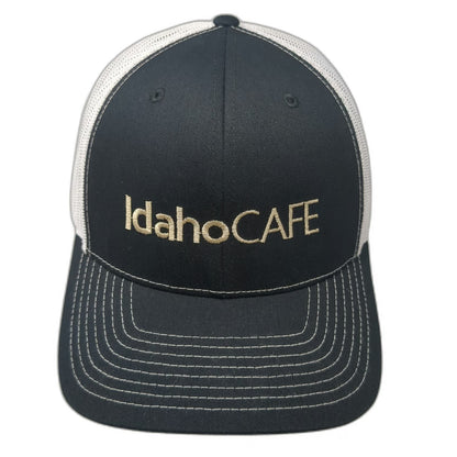 Richardson Trucker Hat Black White One Size IdahoCAFE Logo Mesh Back Snapback