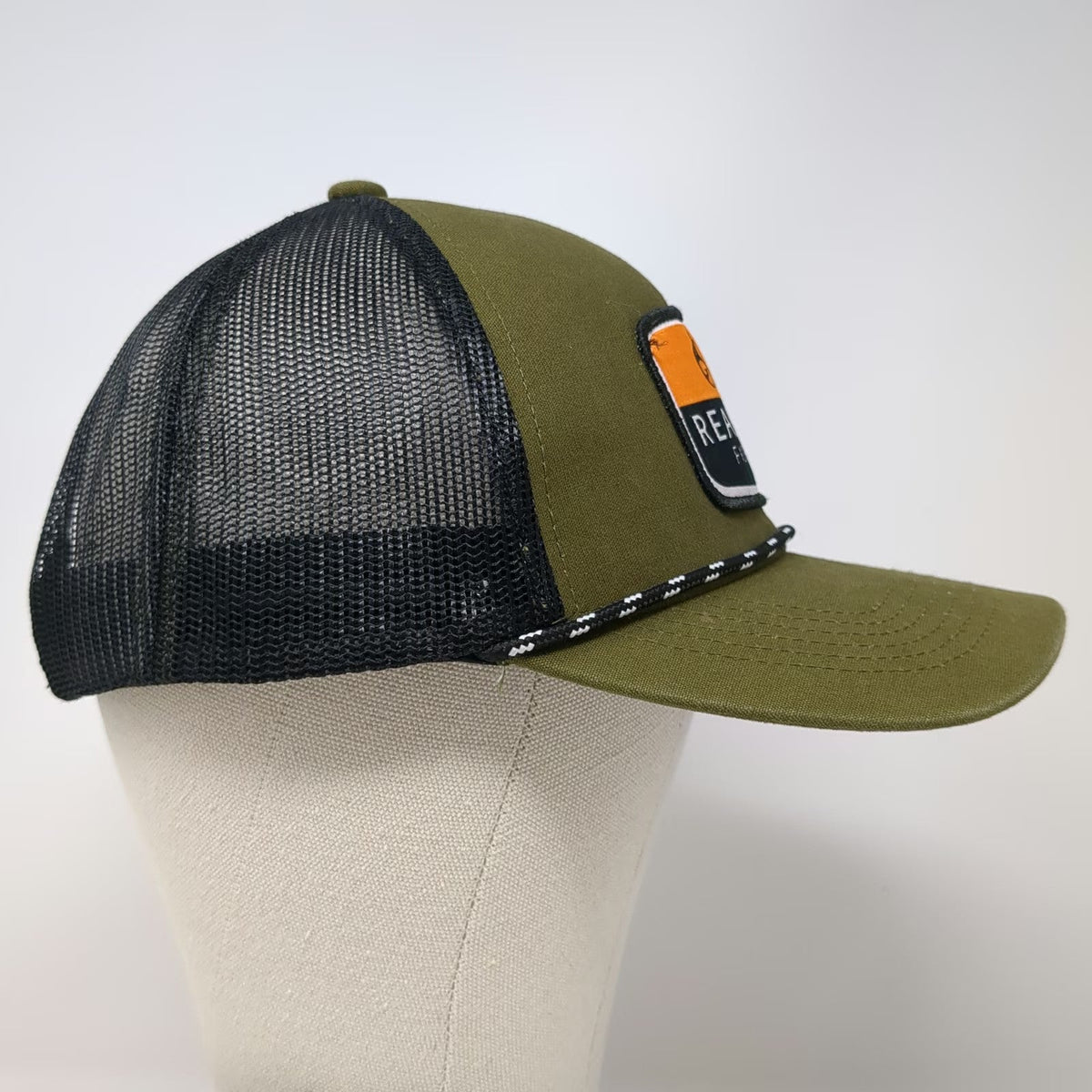 Realtree Fishing Trucker Hat Green Black Orange OSFM Mesh Snapback Rope Patch