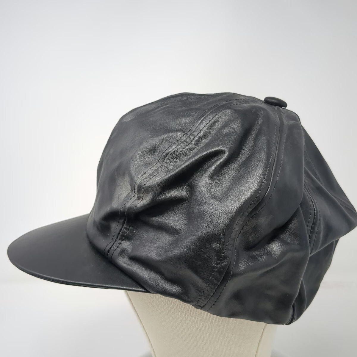 A-1 Headwear Baseball Cap Black Genuine Leather Made in USA Hat Vintage