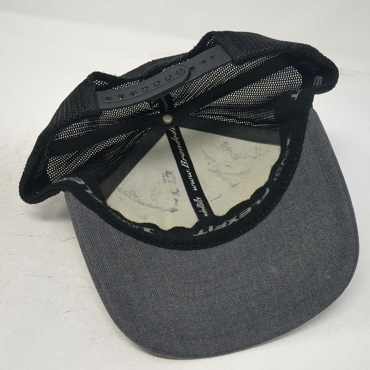 Branded Bills Trucker Hat Gray Black One Size Mesh Back Leather Patch Mountain