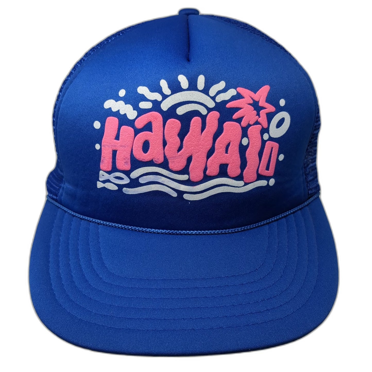 Hawaiian Headwear Blue OS Trucker Hat Pink Hawaii Graphic Mesh Snapback Rope