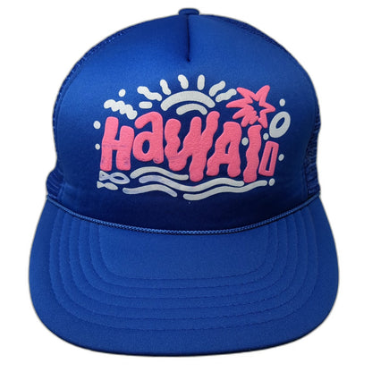 Hawaiian Headwear Blue OS Trucker Hat Pink Hawaii Graphic Mesh Snapback Rope