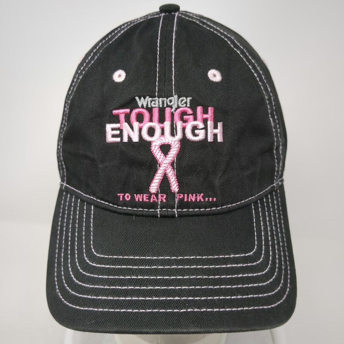 Wrangler Baseball Cap Black One Size Tough Enough To Wear Pink Ribbon Hat