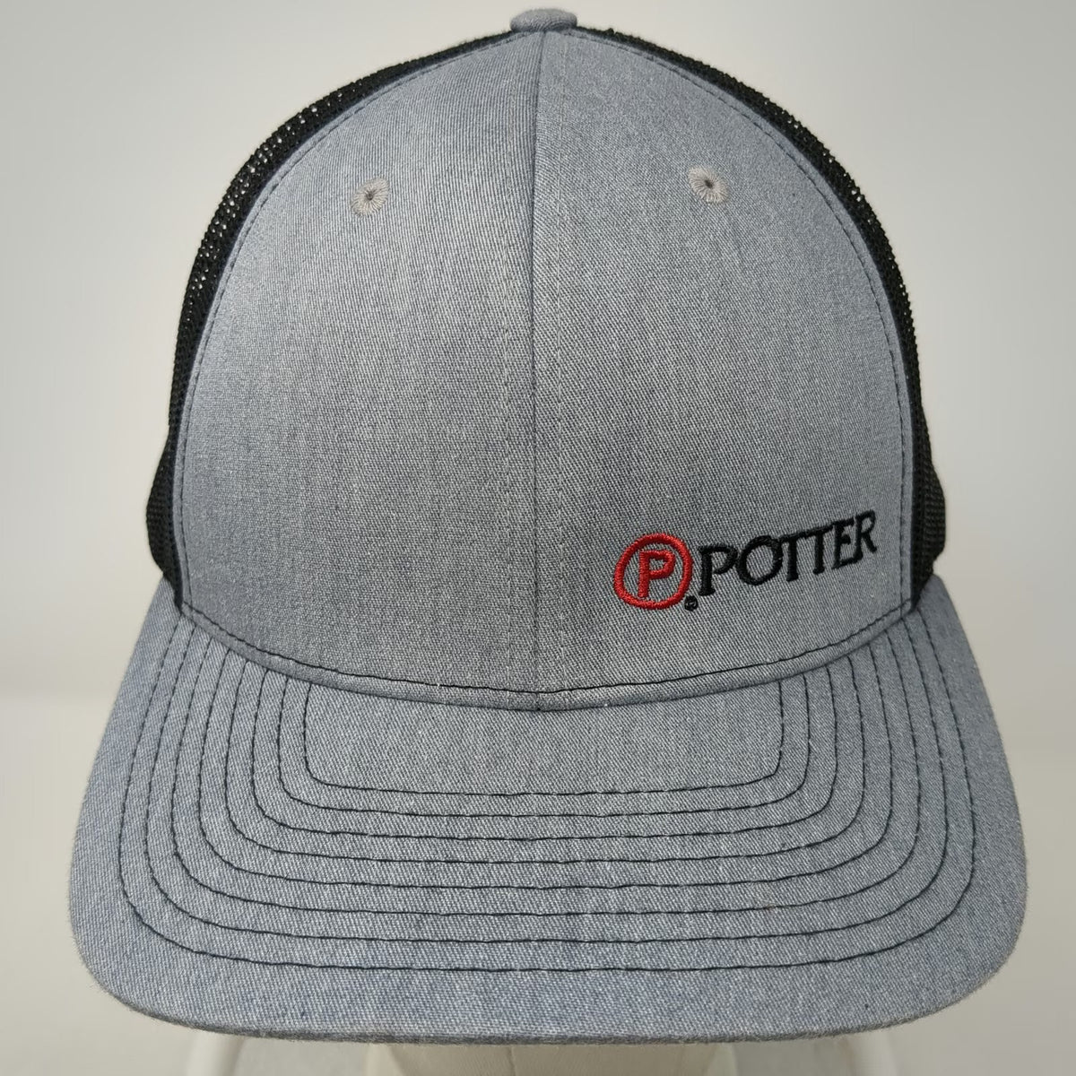 Richardson Trucker Hat Gray One Size Mesh Snapback 112 Potter Logo Embroidered