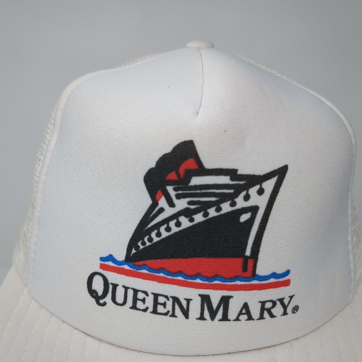 Vintage Queen Mary Cruise Ship Snapback Mesh Back Trucker Hat White OSFA