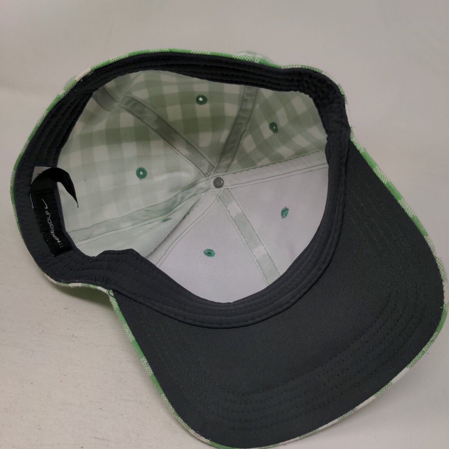 Nike Golf Fitted Hat Green Large/XL Plaid Check 6 Panel Vent Holes