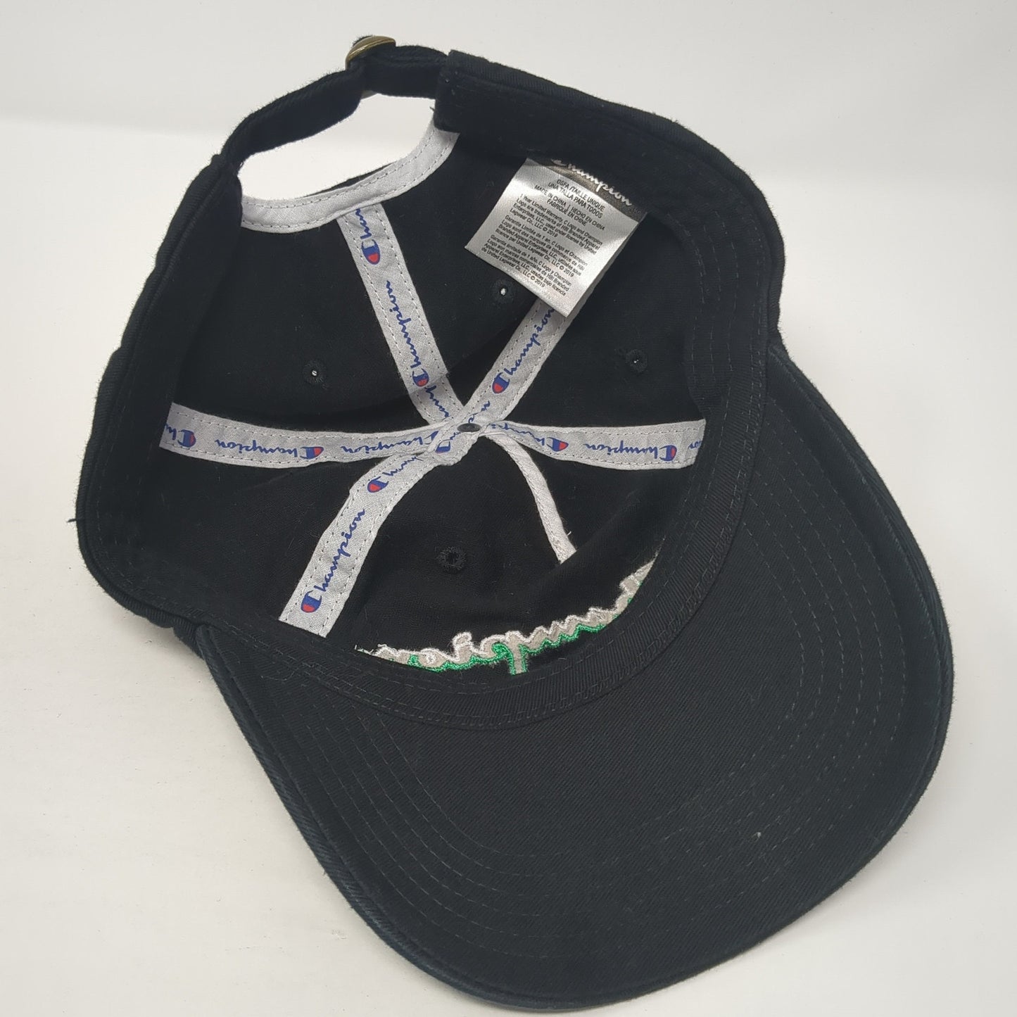 Champion Spell Out Slideback Hat Black One Size Adjustable Embroidered