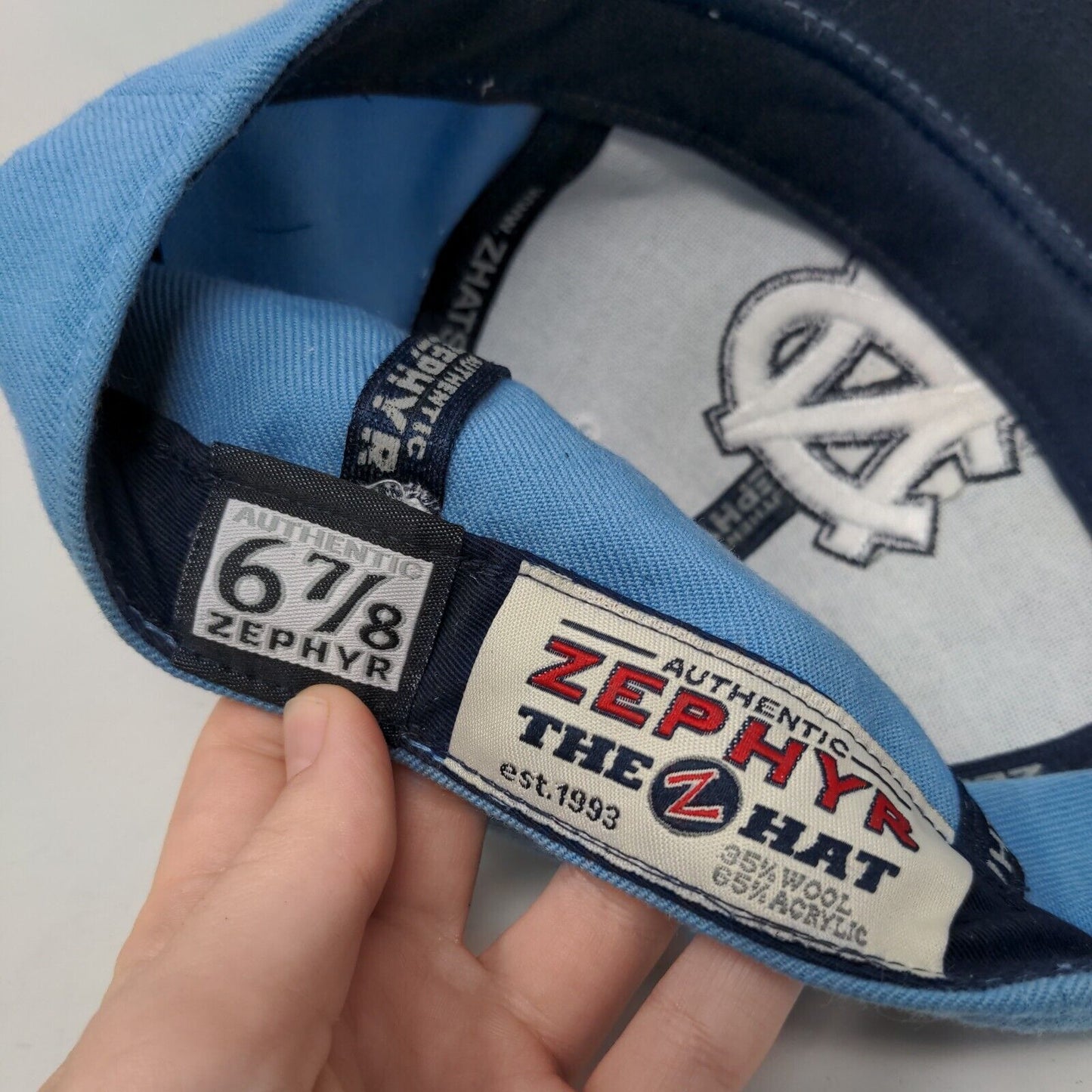 North Carolina Fitted Hat Blue Size 6 7/8 Embroidered Authentic Zephyr The Hat