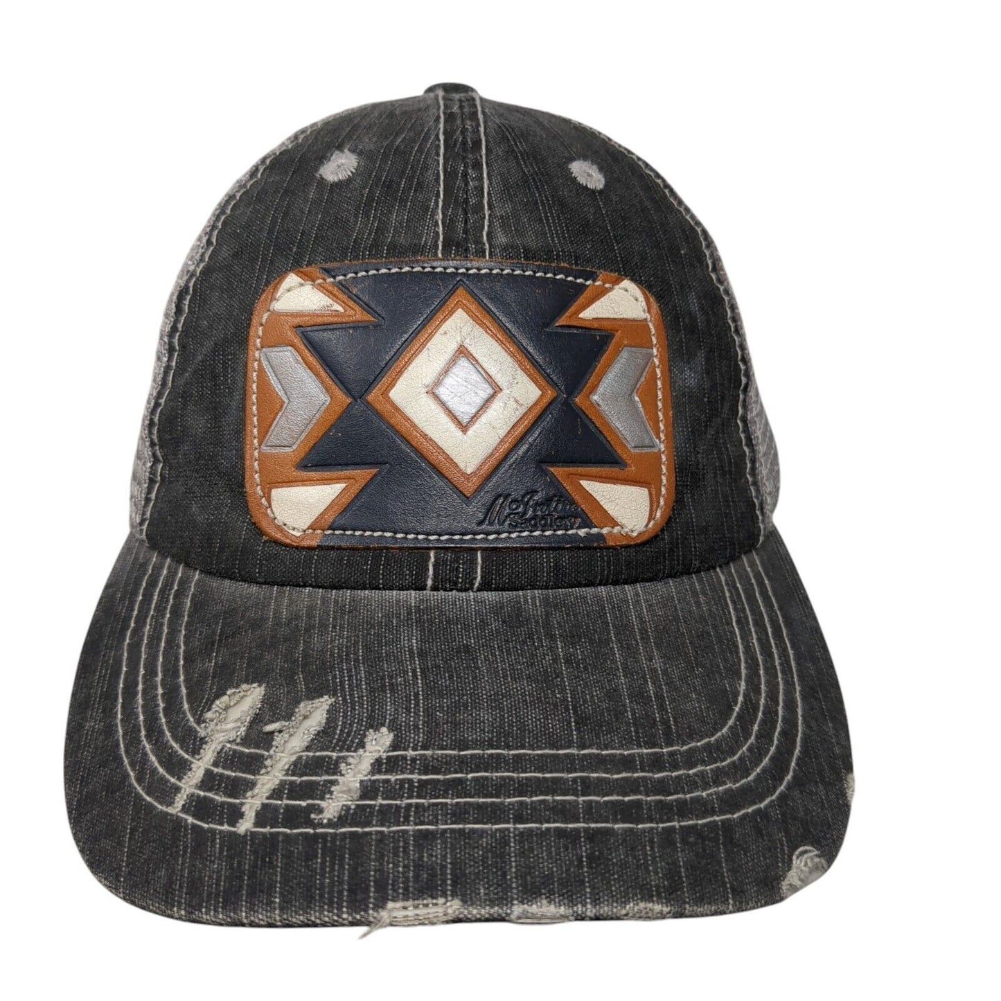 McIntire Saddlery Strapback Trucker Hat Gray OS Adjustable Distressed Mesh Back