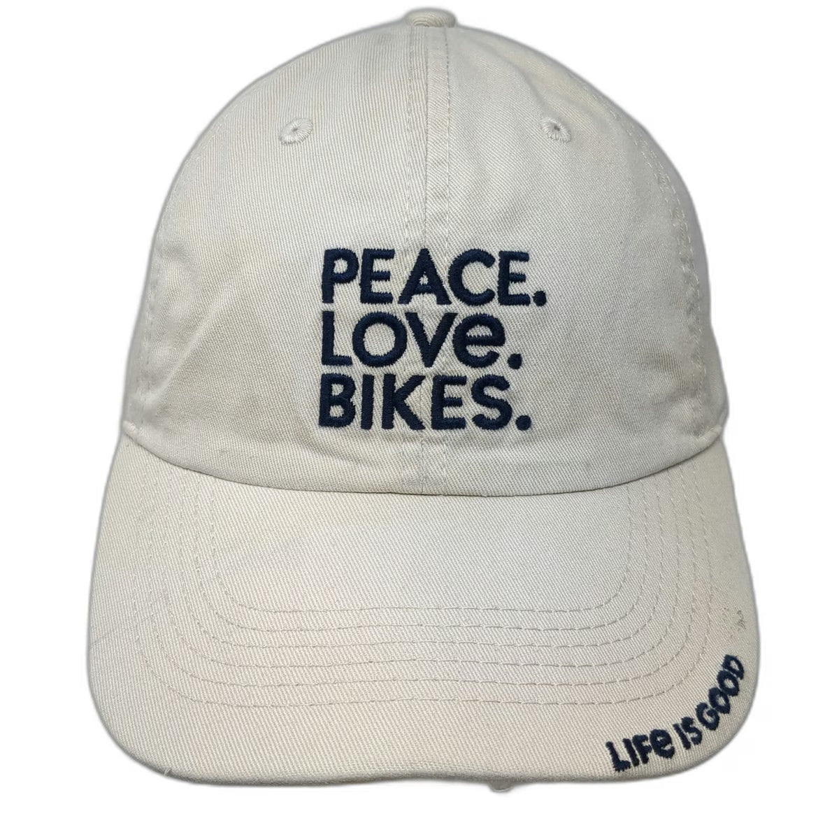 Life Is Good Baseball Cap Beige One Size Adjustable Peace Love Bikes Cotton Hat