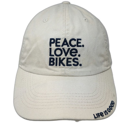 Life Is Good Baseball Cap Beige One Size Adjustable Peace Love Bikes Cotton Hat
