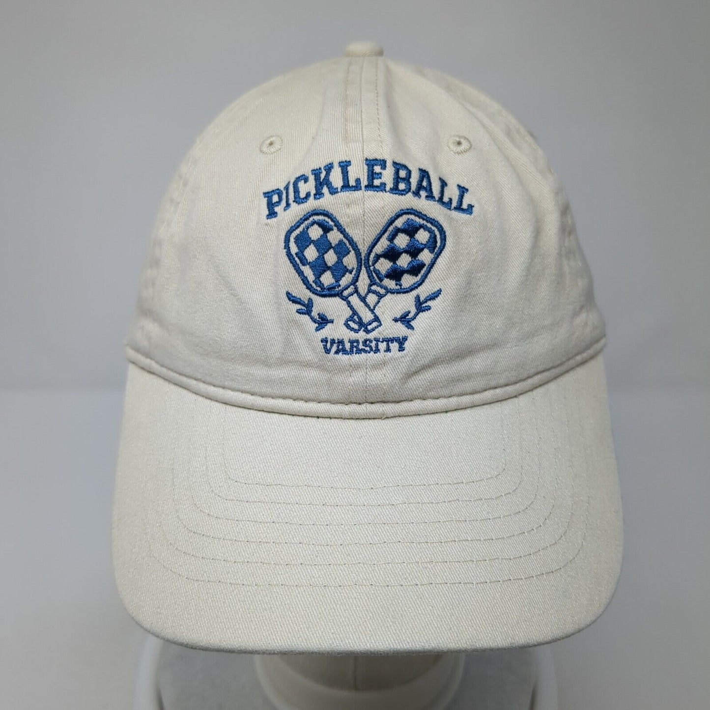 Pickleball Varsity Slideback Hat Tan OS Adjustable Embroidered 6 Panel Cotton