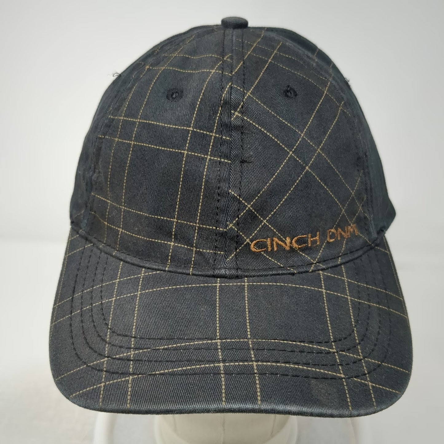 Cinch Baseball Cap Black One Size Grid Pattern Embroidered Logo Stretch Fit Hat