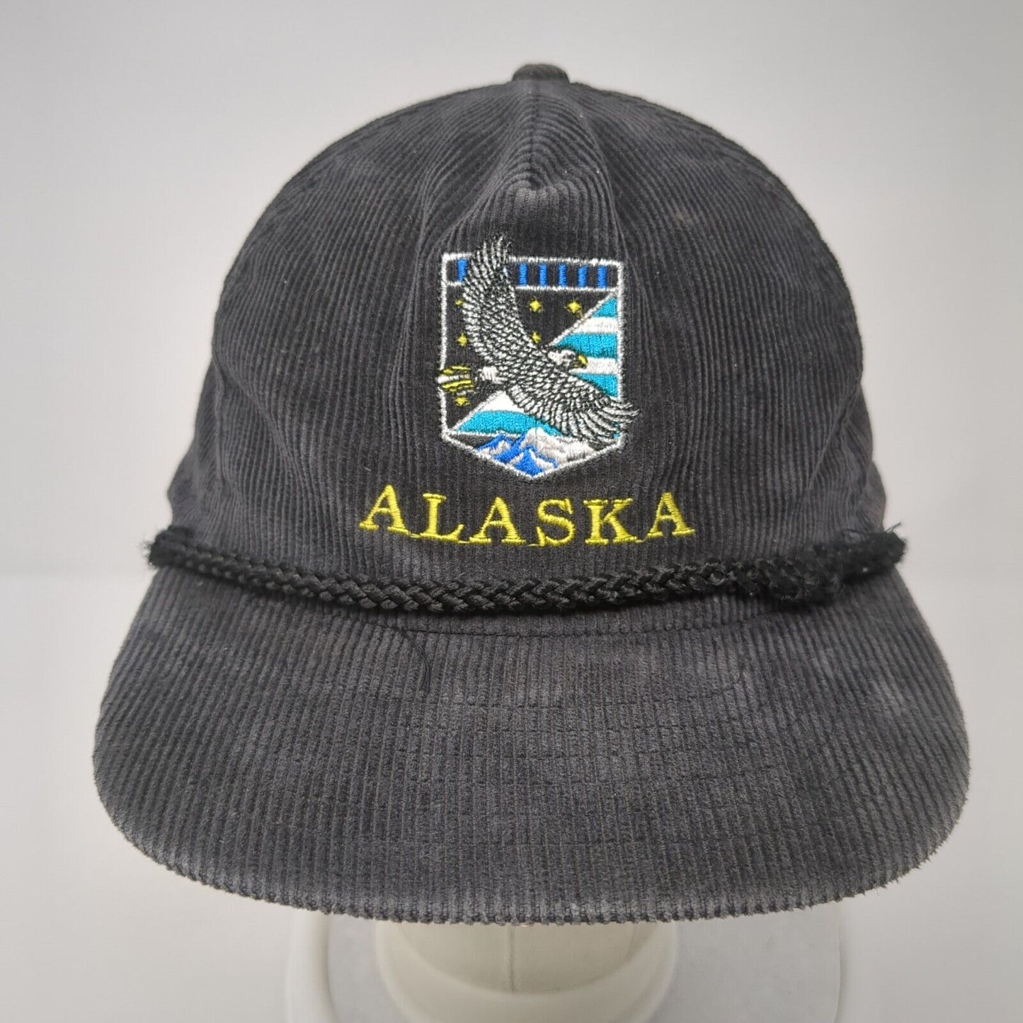 Alaska Snapback Rope Hat Black One Size Corduroy Solid Embroidered