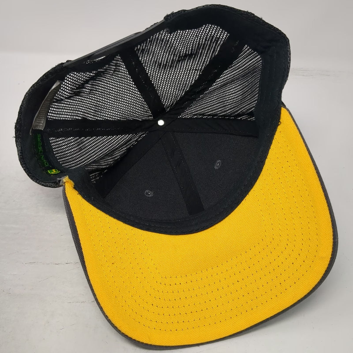 John Deere Trucker Hat Gray Yellow One Size Mesh Snapback Patch Logo Underbrim