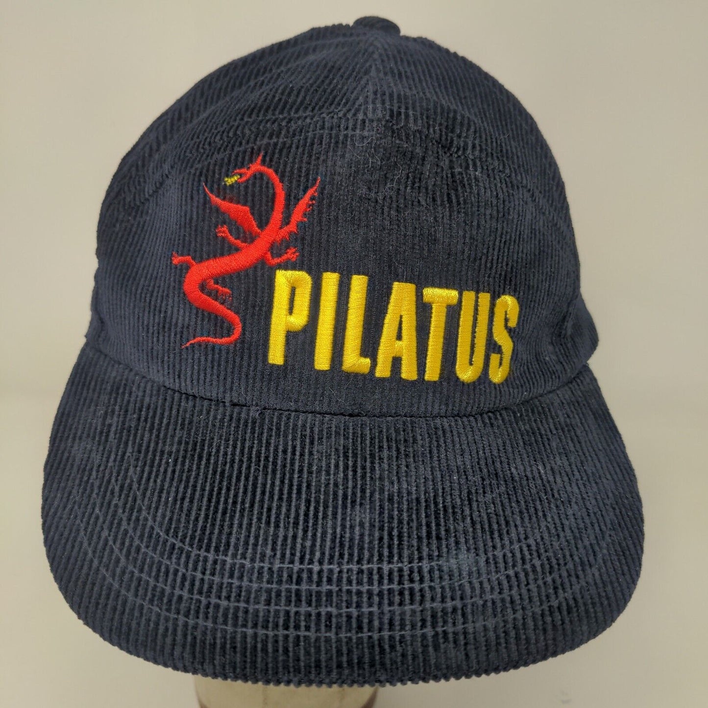 Pilatus Men's Strapback Hat Blue Corduroy Adjustable Embroidered Dragon Logo