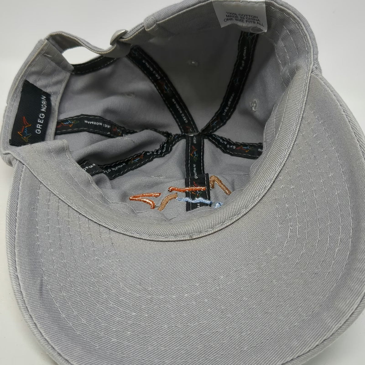 Greg Norman Baseball Cap Gray One Size Shark Logo Golf Adjustable Hat Cotton