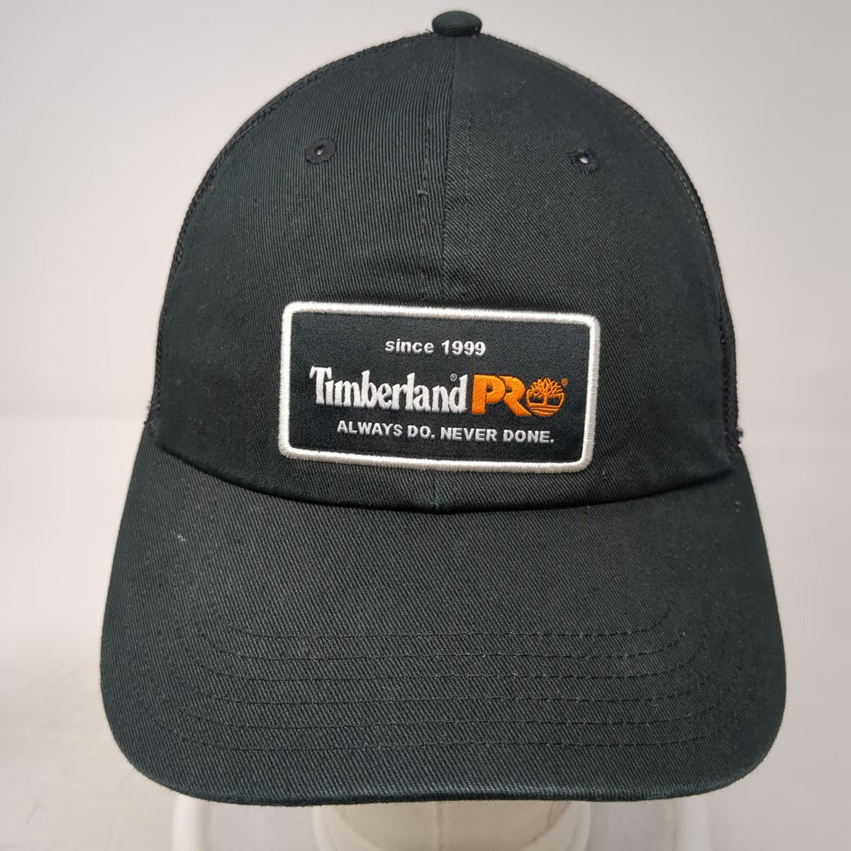 Timberland PRO Trucker Hat Black One Size Mesh Back Orange Snapback Patch Hat