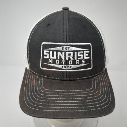Sunrise Motors Est 1977 Snapback Trucker Hat Black OS Adjustable Mesh Richardson