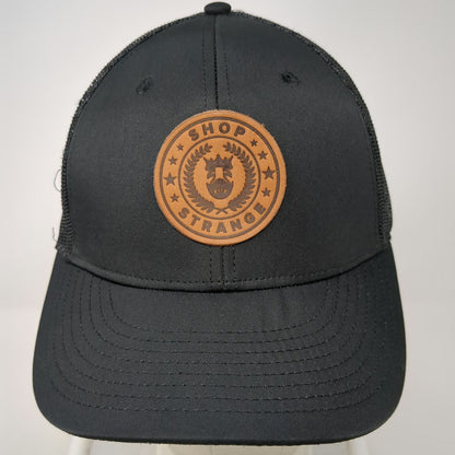 Shop Strange Trucker Hat Black One Size Leather Patch Monkey Logo Snapback