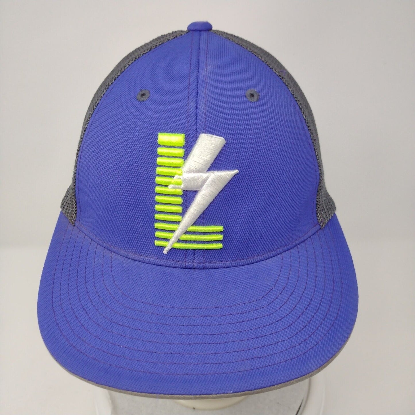 Lightning Bolt Fitted Mesh Back Trucker Hat Multi S-M Embroidered