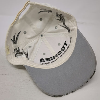 Toshiba Baseball Cap White Gray One Size Tribal Embroidery Adjustable Strap Hat