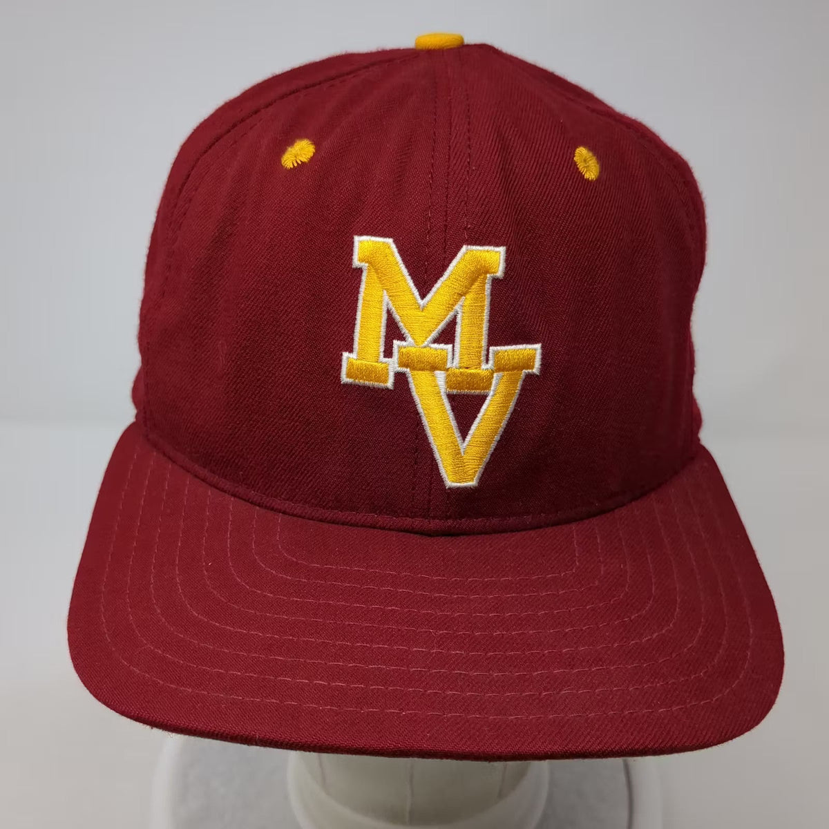 New Era Pro Model MV Fitted Hat Cap Red Yellow Size 7 1/8 Made in USA 6 Panel