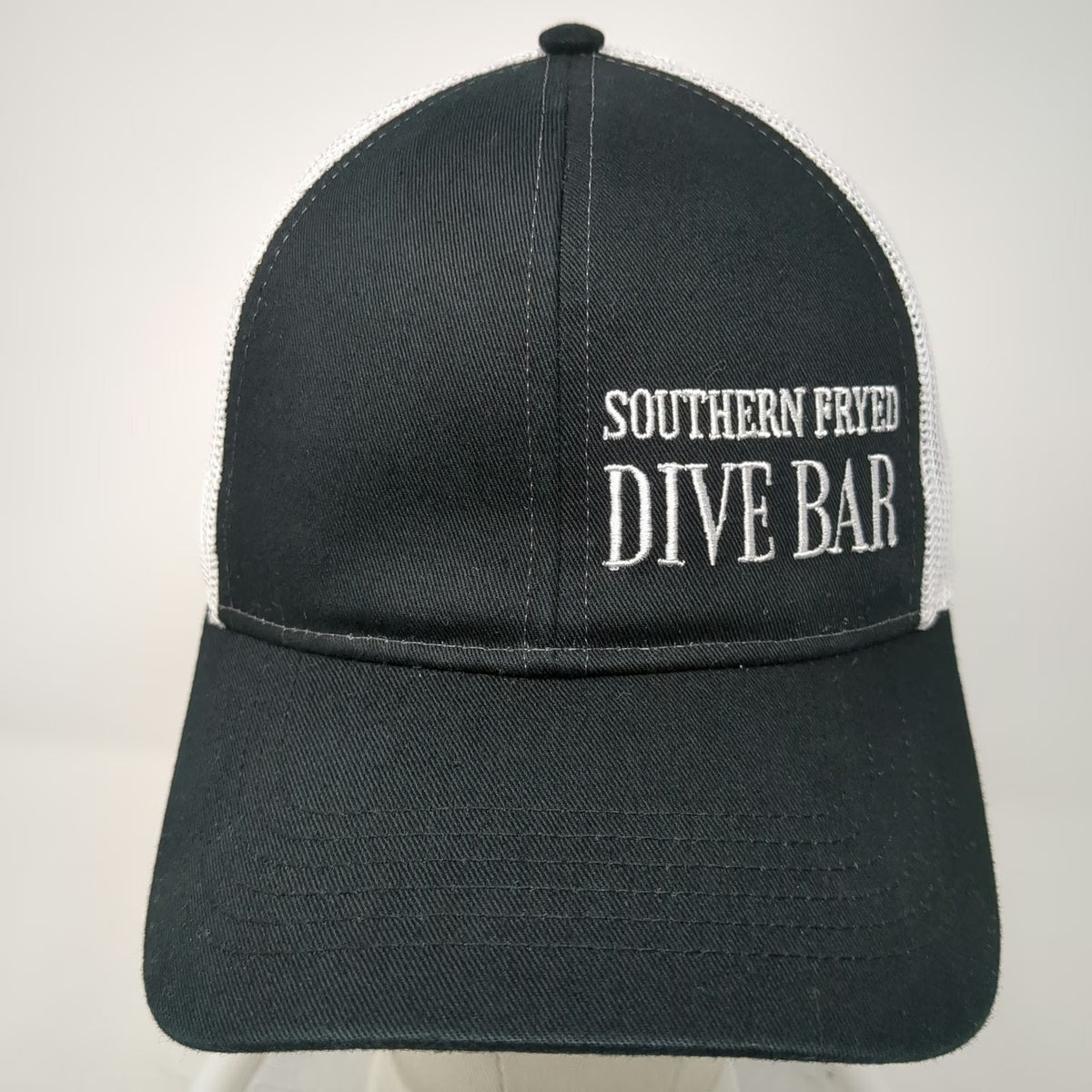 Cap America Trucker Hat Black White One Size Southern Fryed Dive Bar Mesh Crown