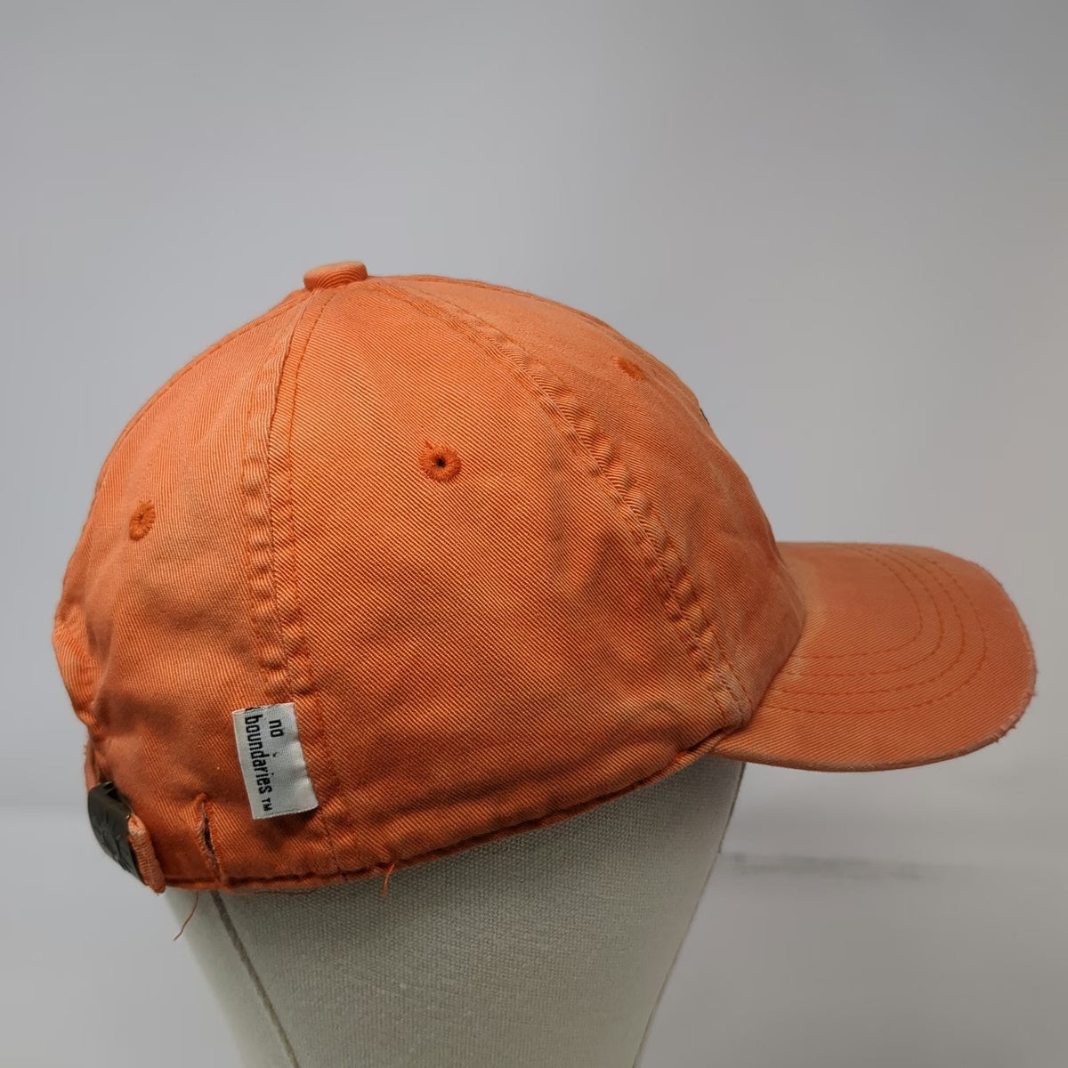 No Boundaries Baseball Cap Orange Blue One Size Distressed Slideback Logo Hat