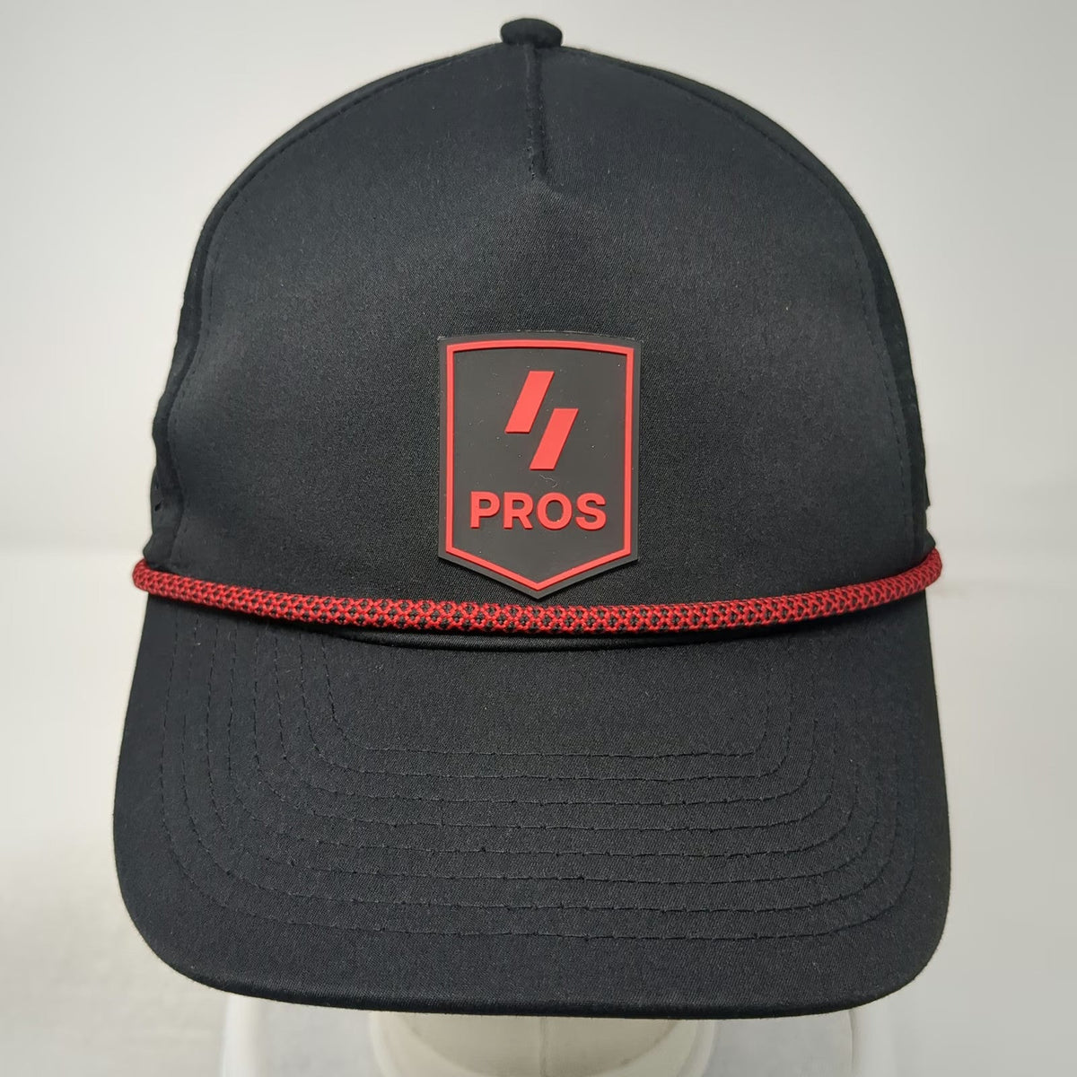 PROS Trucker Hat Black One Size Rope PVC Patch Perforated Snapback Serve Elevate