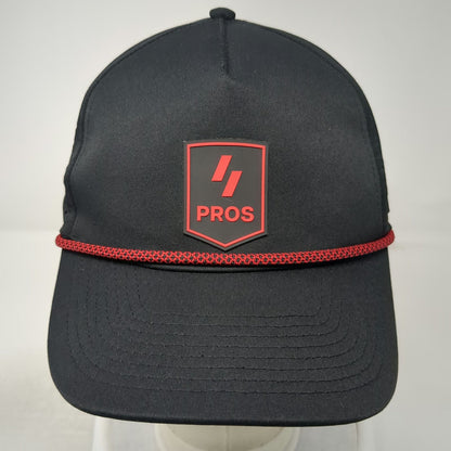 PROS Trucker Hat Black One Size Rope PVC Patch Perforated Snapback Serve Elevate