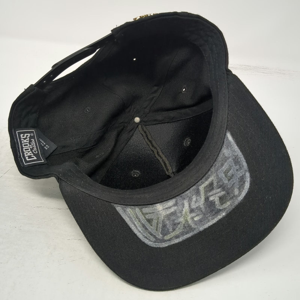 Crooks & Castles Snapback Black One Size Hat Inverted Logo Gold Pin Graphic Brim