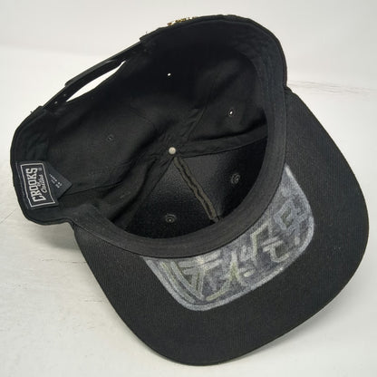 Crooks & Castles Snapback Black One Size Hat Inverted Logo Gold Pin Graphic Brim