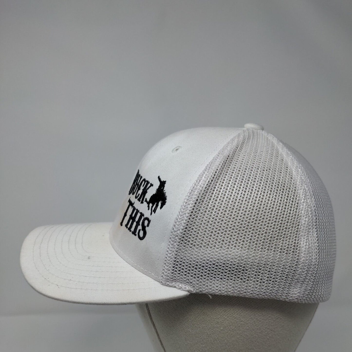 Buck This Fitted Mesh Back Trucker Hat White OSFA Flexfit Yupoong