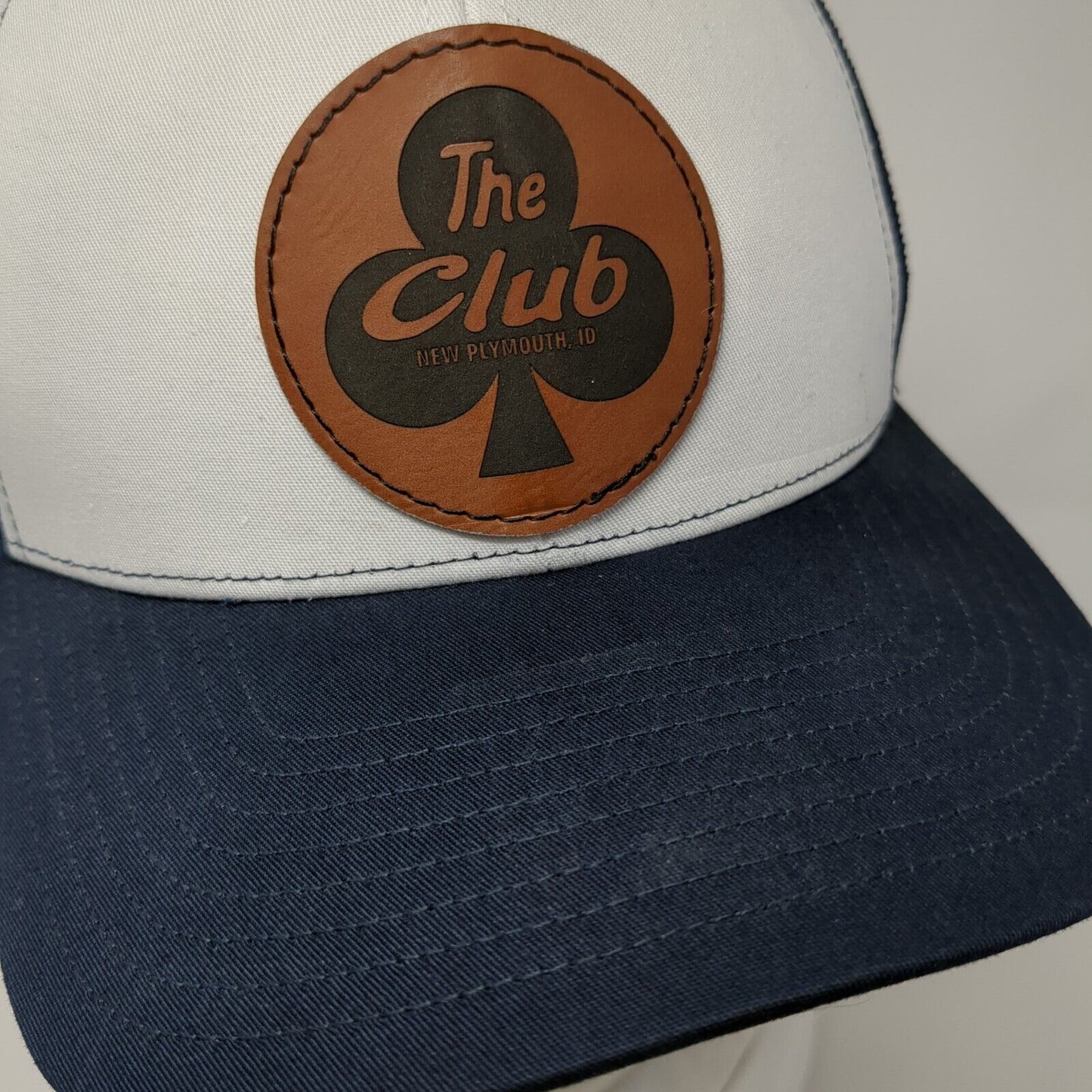 The Club Leather Patch Snapback Trucker Hat Blue One Size Mesh Back