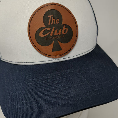 The Club Leather Patch Snapback Trucker Hat Blue One Size Mesh Back