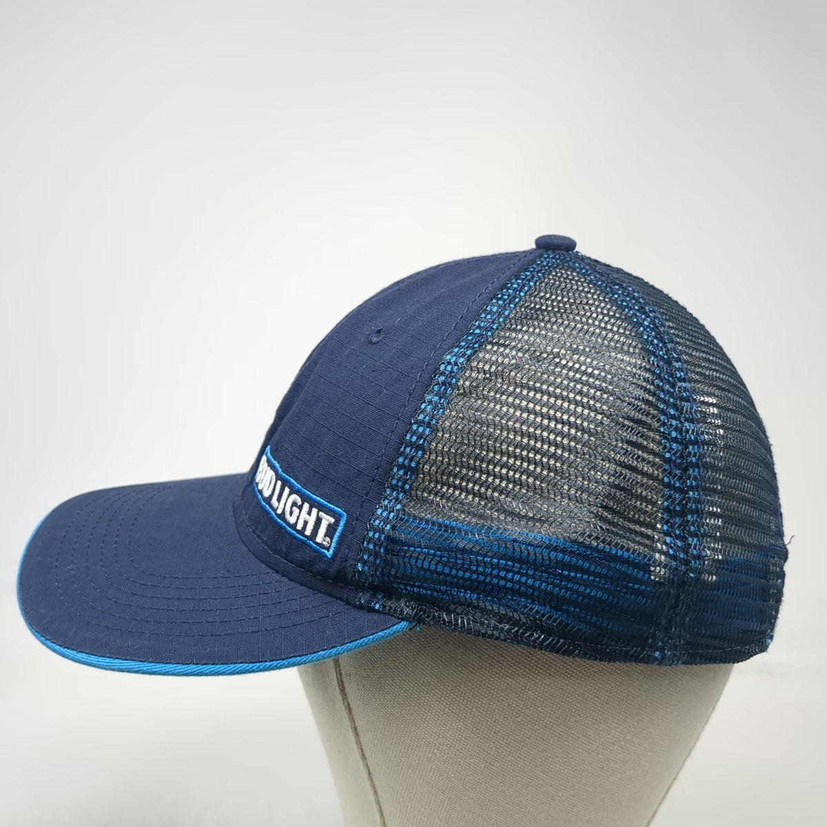 Bud Light Trucker Hat Blue OSFM Mesh Snapback Beer Contrast Sandwich Brim Hat