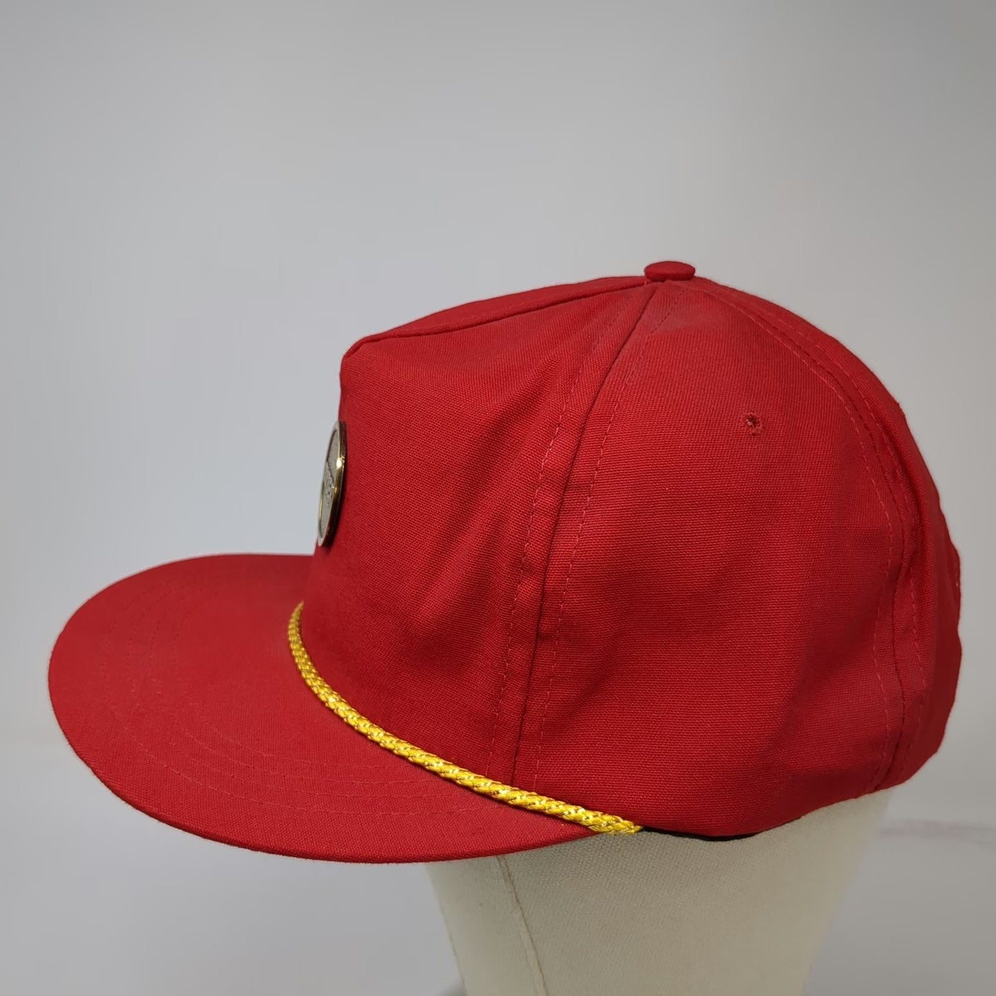 BIS 5 Panel Red Hat Ryder Trucking Medallion Yellow Rope Strapback Vintage