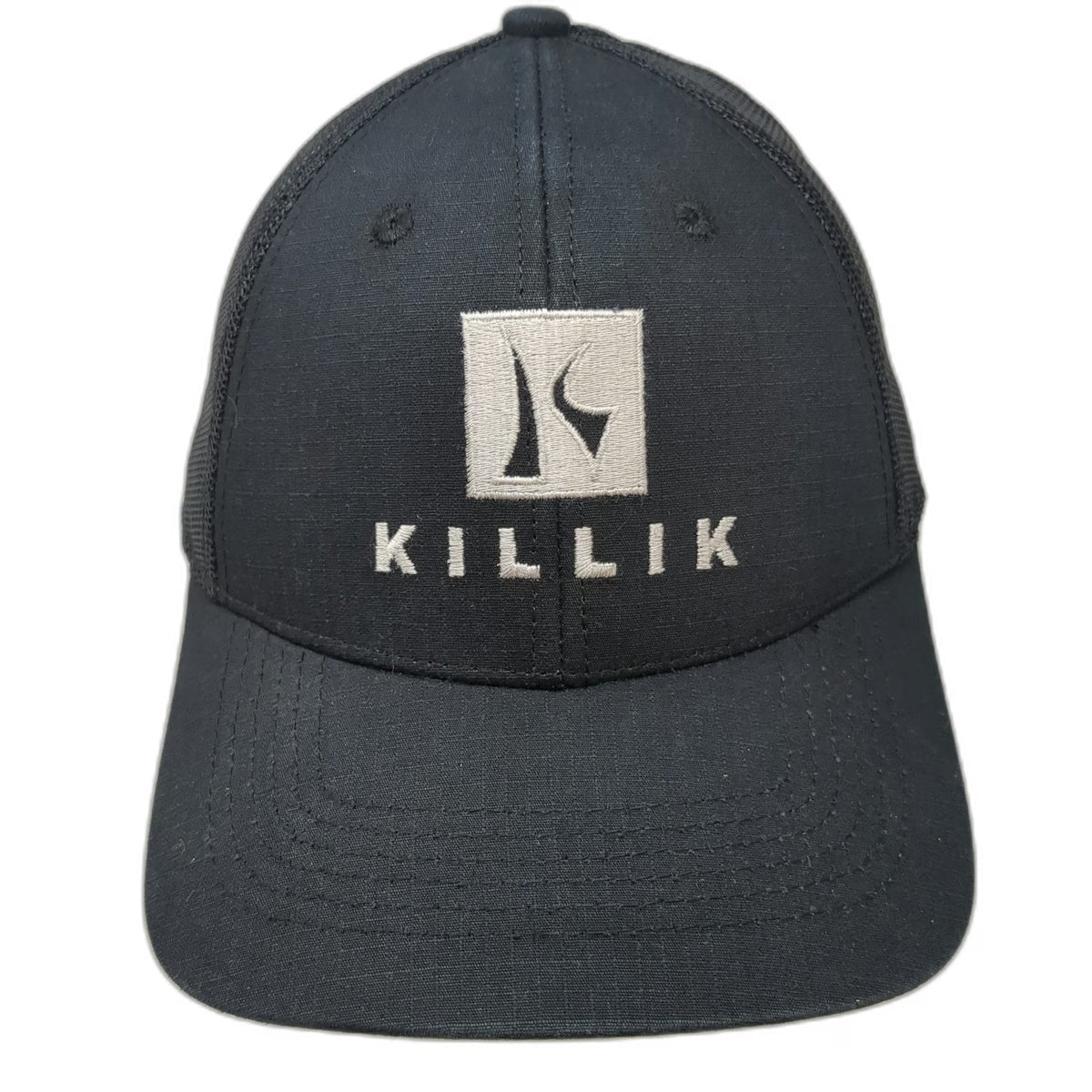 Killik Trucker Hat Black One Size Snapback Mesh Logo Square Patch Structured