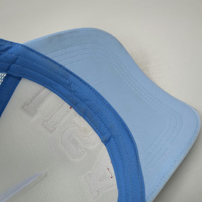 Trucker Hat Blue One Size USA Chenille Patch Gold Trim Mesh Foam Front Snapback