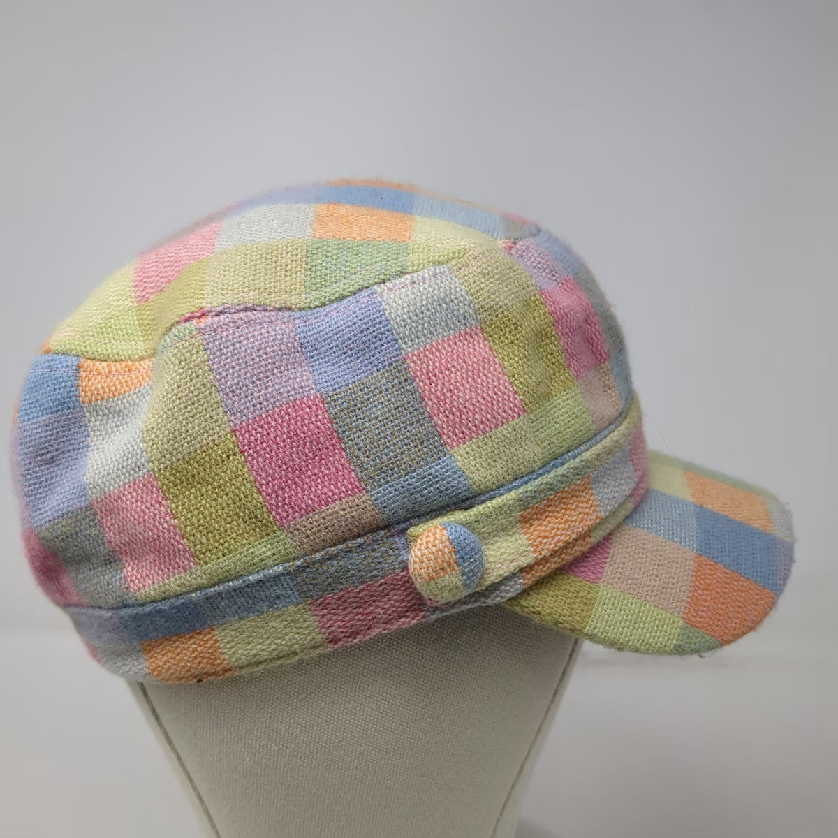 Manhattan Hat Company Army Cap Blue Pink One Size Patchwork Plaid Cadet Hat