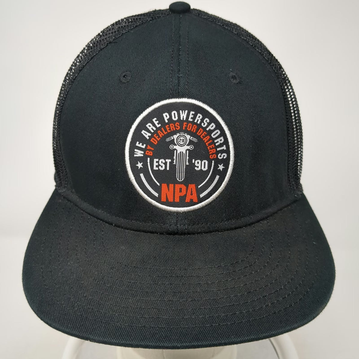 NPA Powersports Auction Black Trucker Hat OSFM Snapback Mesh Motorcycle Patch