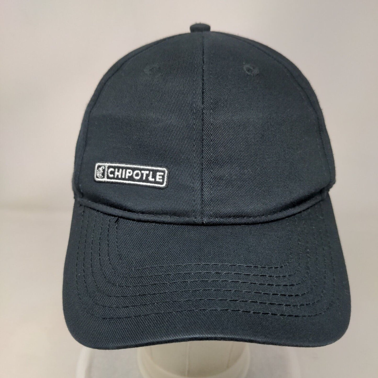 Chipotle Strapback Hat Black OSFM Adjustable Embroidered Solid 6 Panel