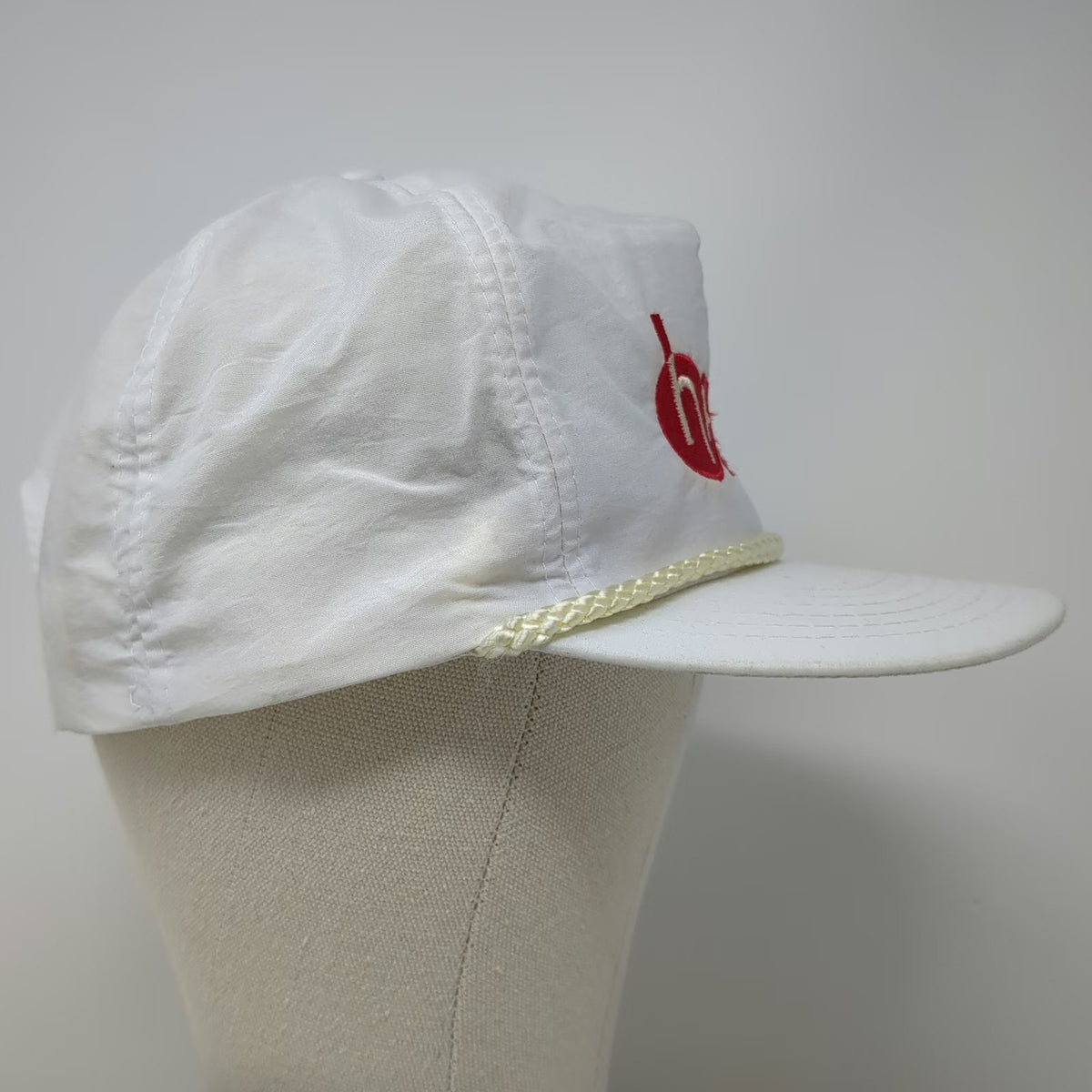 A.J.M. 5 Panel White One Size Hat Harris Rebar Logo Nylon Rope Bill Snapback