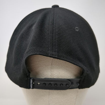 Volcom Snapback Hat Black One Size Yellow Script Logo Embroidery 6 Panel Cap