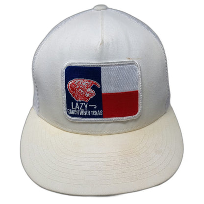Yupoong Trucker Hat White One Size Lazy J Ranch Wear Texas Flag Patch Snapback