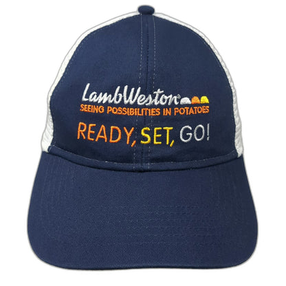 Cap America Trucker Hat Blue One Size Lamb Weston Potato Slogan Mesh Snapback