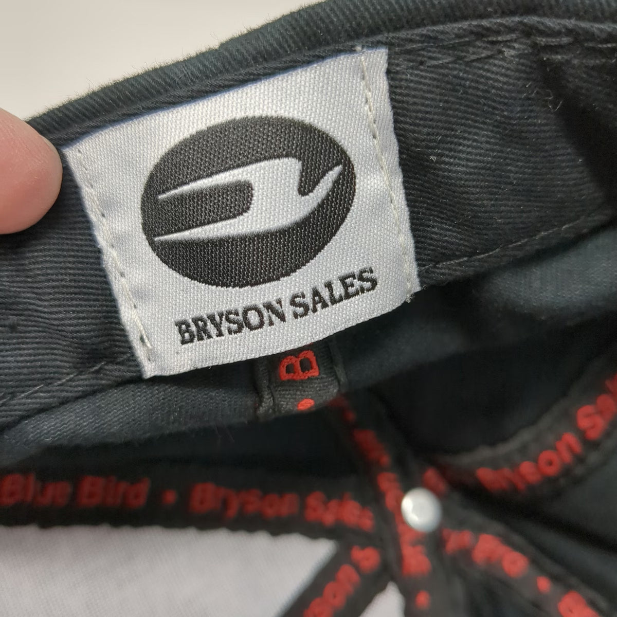Bryson Sales Blue Bird Bus Logo Baseball Cap Black Red One Size Strapback Hat